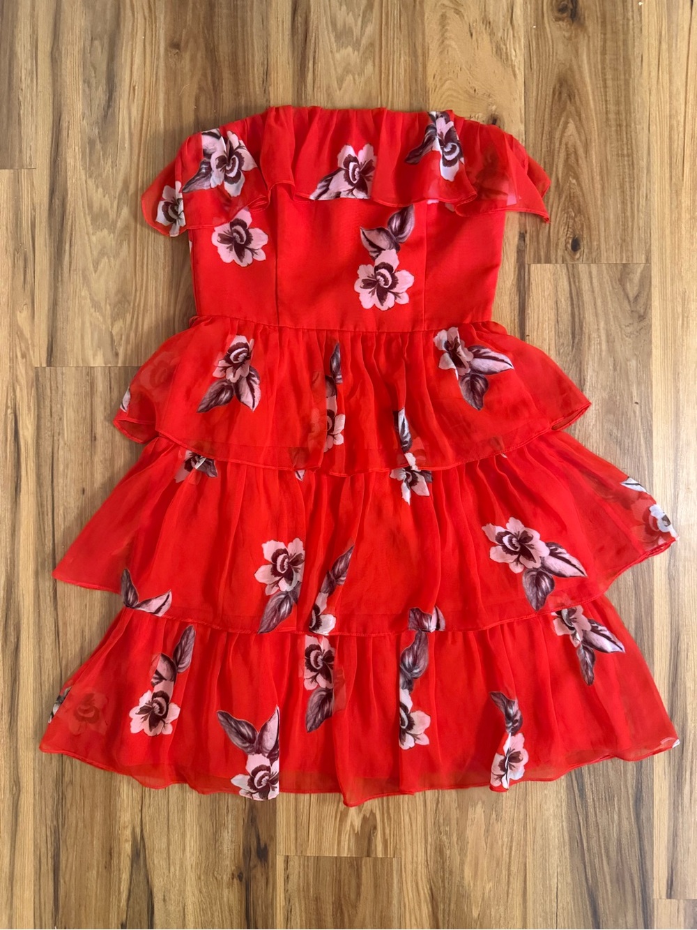 White House Black Market Red Tiered Floral Ruffle Dress
